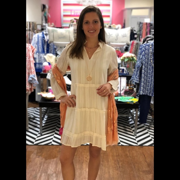 Liza Byrd Kirby White and Gold Tiered Dress NWT - Picture 1 of 4